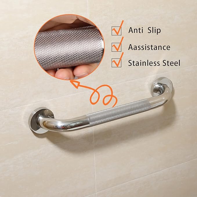 Rockgoya Shower Grab Bar, 2 Pack 24 Inch Bathroom Grab Bar, 304 Stainless Steel 1.25" Diameter Anti-Slip Handicap Grab Bar Support Shower Rail Senior Handrail Shower Safety Bar Handle