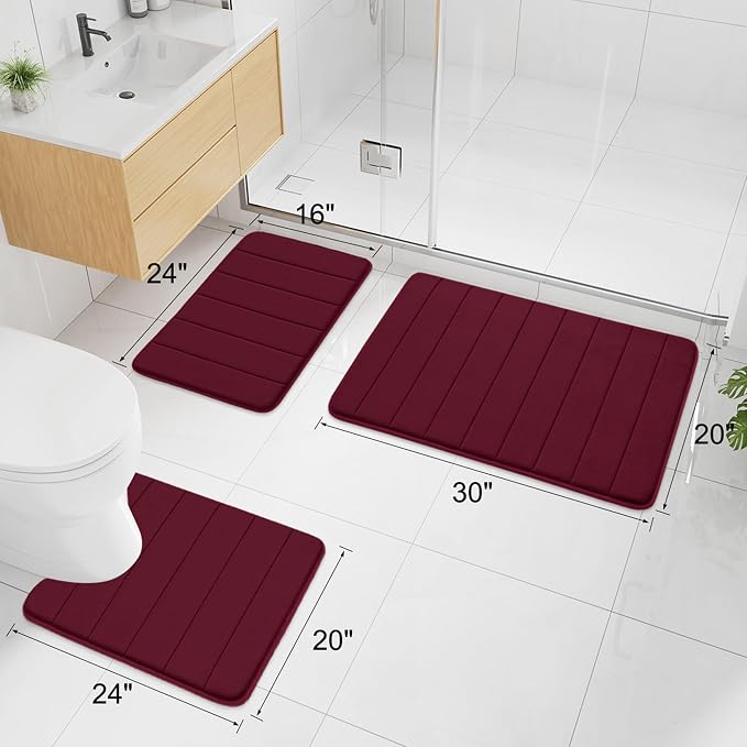 Buganda Memory Foam Bath Mat, 30" x 20", Ultra Soft and Non-Slip Bathroom Rugs, Water Absorbent and Machine Washable Bath Rug for Bathroom, Shower, and Tub, Burgundy