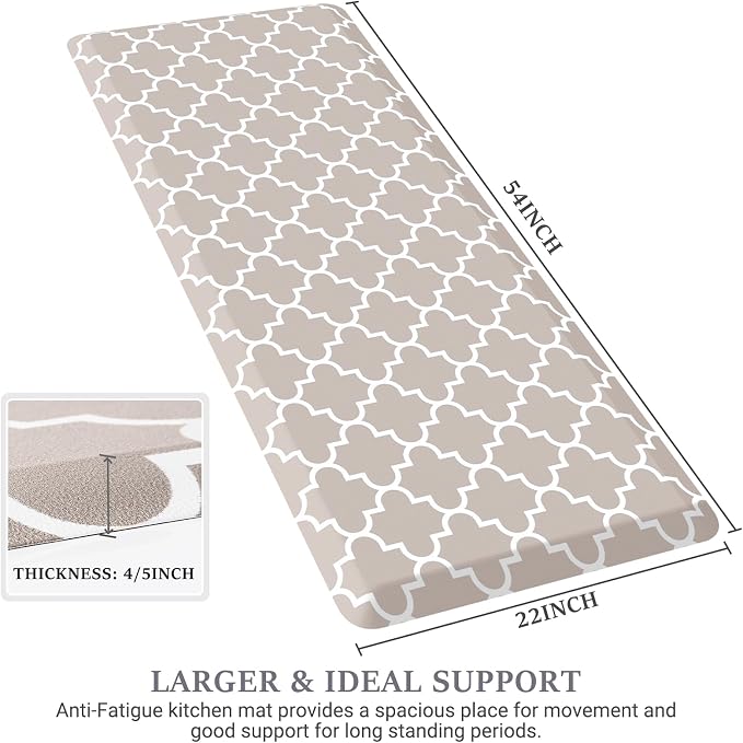 WISELIFE Anti Fatigue Floor Mat - 4/5 Inch Thick Kitchen Mat Non Slip Waterproof Heavy Duty Ergonomic Comfort Mat Durable for Home, Office, Sink, Laundry,(22" x 54", Khaki)