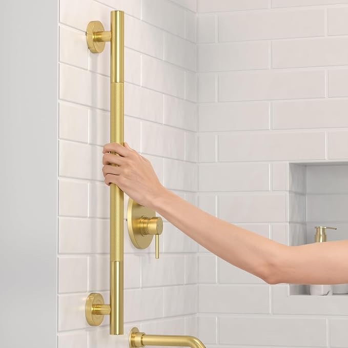 Lava Odoro Gold Shower Grab Bars, 24" Stainless Steel Bathroom Safety Grab Bar, Upgrade Anti-Slip Knurling Shower Grab for Bathtub, Shower Handle for Elderly and Handicap, ADA Compliant SG009-SG-K