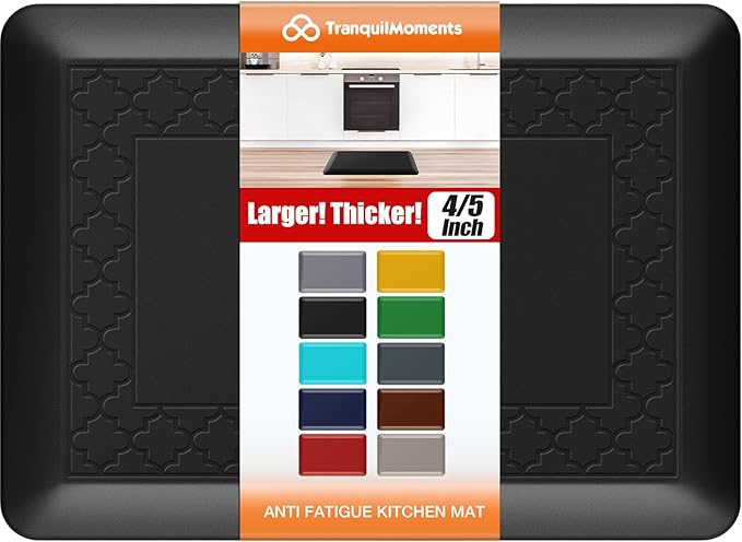 4/5 Inch Thicker Kitchen Mats for Floor Non-Slip Anti Fatigue Comfort Mat Waterproof Kitchen Rug for Sink, Office,Home Stain Resistant Standing Desk Rugs-17.3"x 24", Black