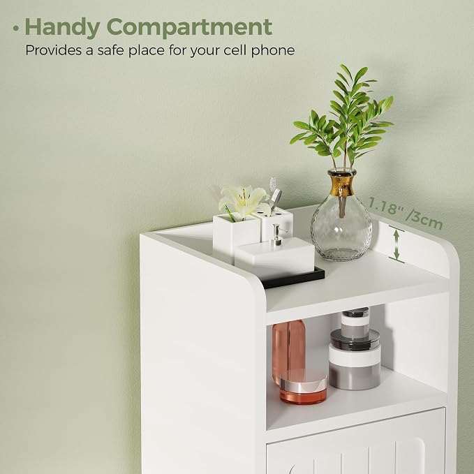 BEWISHOME Small Bathroom Cabinet, Bathroom Storage Cabinet with Adjustable Shelves & 2 Doors, Narrow Toilet Paper Cabinets, 7.9" D x 9.8" W x 31.5" H, for Small Spaces, White YYG13W
