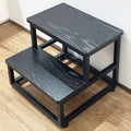 SZLHANJZ Step Stool, Bedside Steps for High Beds with Round Corners, 2 Steps Footstool for Adults, Metal and Wood Stepping Stool for Kitchen Bedroom, Load 500 LB, Black