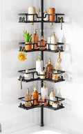 HAMITOR Shower Caddy Tension Pole: 4-Tier Adjustable Corner Bathroom Organizer - Heavy Duty Rustproof L-Shaped Shelves- No Drilling Space-Saving Storage Rack for Family & Renters- 47-123 inch Black