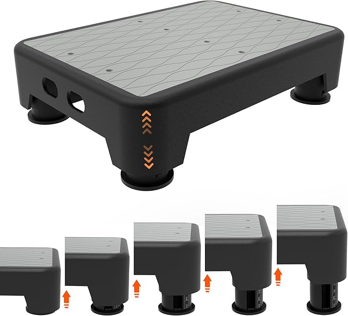 5-Level Adjustable Step Stool, 700 LBS Capacity Safety Bed Step for Seniors, Exercise Setp Platform, Portable Stair Assist for Elderly, Wide Step up for Kitchen, Car, Bedside & Shower, Grey