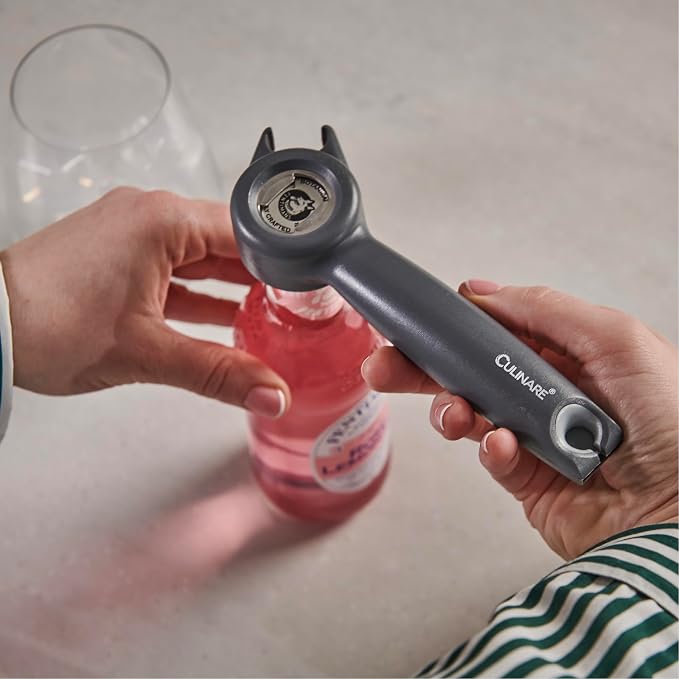 Culinare 5-in-1 Opener – Multi-Function Tool for Opening Jars, Cans, Bottles, Ring Pulls & Twist Caps – Ergonomic Handle for Comfort & Control – Dishwasher Safe, Grey – Ideal for All Kitchen Tasks