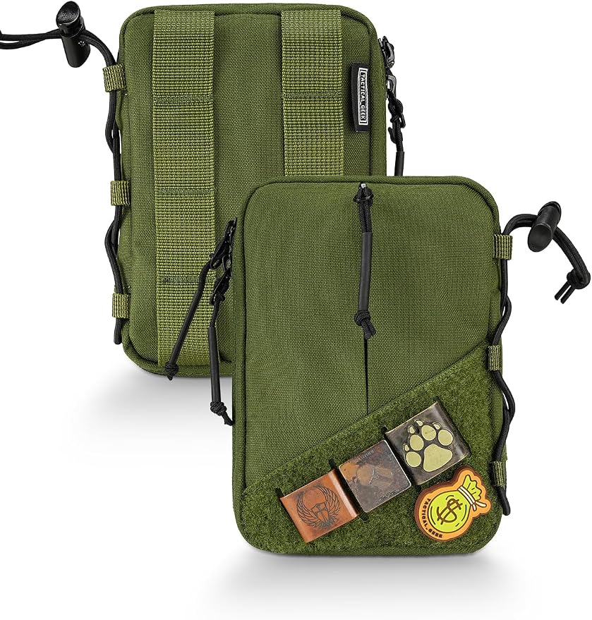 TACTICAL GEEK Block E4.0 EDC Compact Waist Pouch, Utility Pocket Organizer with Elastic Cord, Nylon Dual-Directional Zippers Tool Pouch, Multi-Purpose Small Gadget Organization for Daily Carry（Green）
