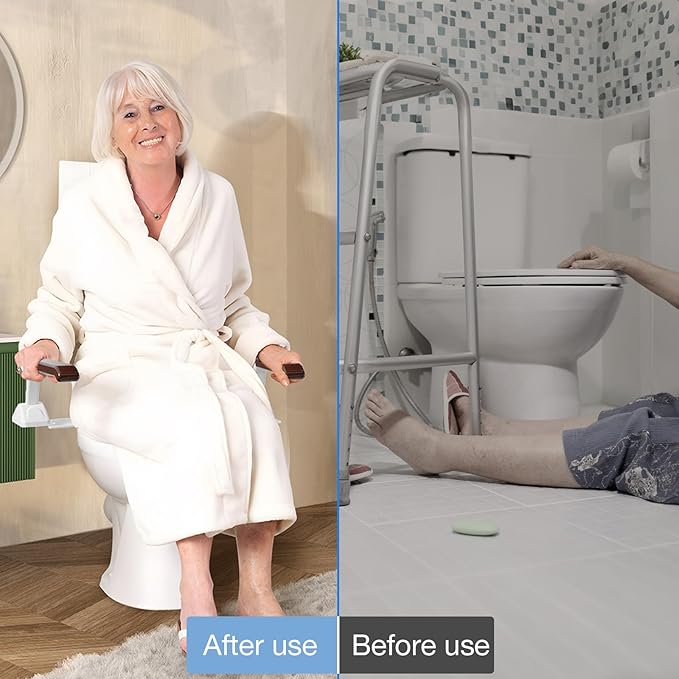 Toilet Safety Rails for Seniors, Heavy Duty Foldable Toilet Support for Seniors, Elderly Toilet Seat Rails with Arms, Toilet Bars for Elderly and Disabled Up to 520LBS, Easy Installation Toilet Frame