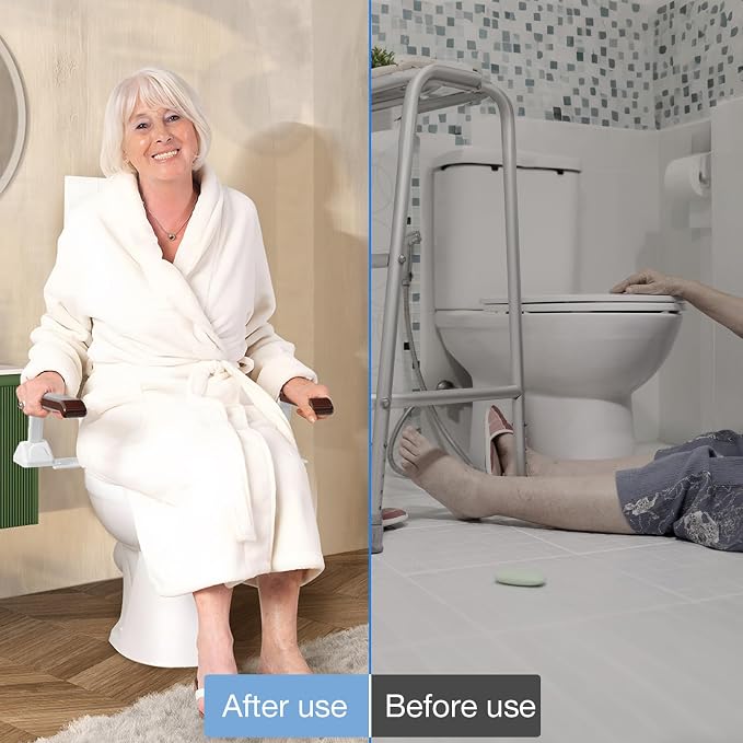 Toilet Safety Rails for Seniors（520lbs), Adjustable Toilet Handle for The Elderly and Disabled, Handicap Toilet Safety Frame Grab Bars, Toilet Support Rails