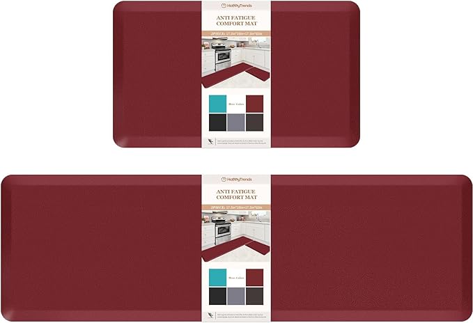 HappyTrends 2 PCS Kitchen Mat Cushioned Anti-Fatigue Floor Mat, Heavy Duty Ergonomic Comfort Foam Standing Mat, Waterproof Non-Slip Kitchen Rugs for Home, Office(20"x30"+20"x60",Red)