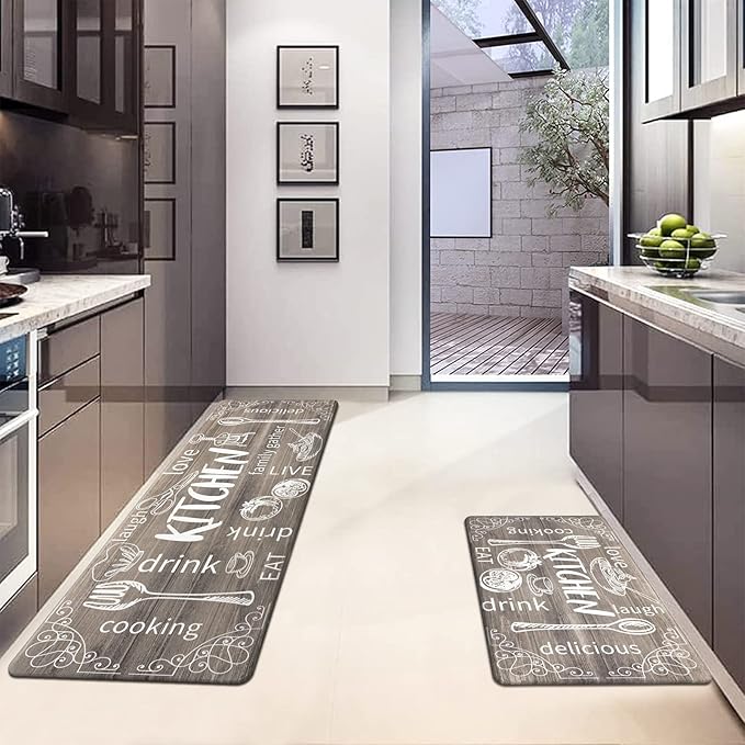 HEBE Kitchen Rugs Set of 2, Cushioned Anti Fatigue Kitchen Mats for Floor, Non Slip Waterproof Comfort Standing Desk Mat Carpet for Sink, Stove, Laundry Room