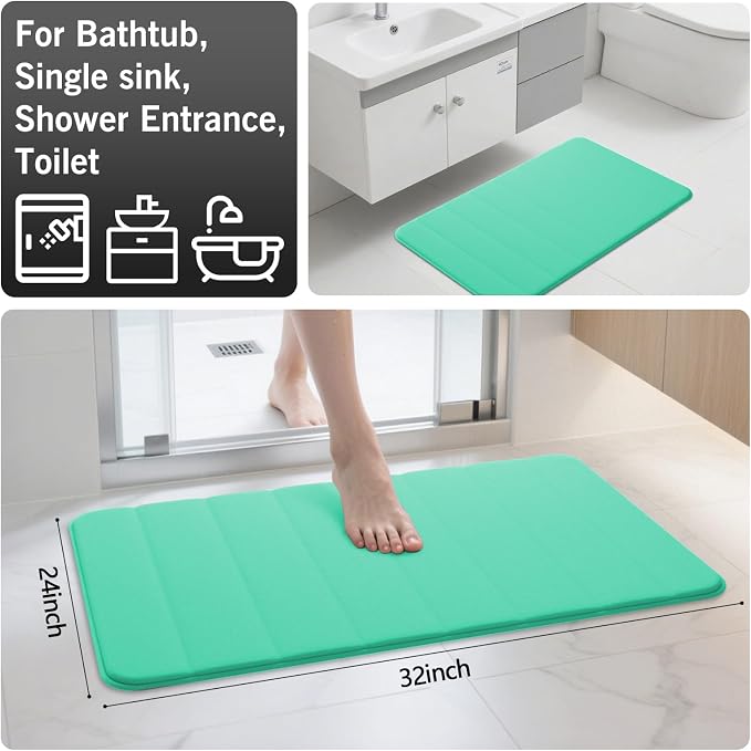 RUN HELIX Bathroom Rugs Set 2 Piece Memory Foam Bath Non-Slip Bath Mat,Washable Room Mats,Absorbent Shaggy Rugs Super Soft Kitchen Mats, Batroom Carpets for Bathroom,Tub,Shower Home Decor（Teal）