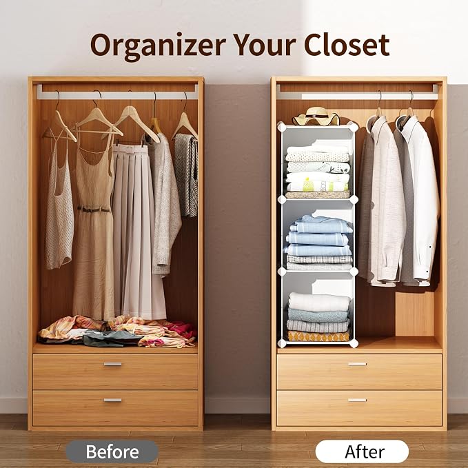 MAGINELS 5 Cube Storage Cabinet, Narrow Clothes Storage with Doors,Tall Plastic Standing Organizer Shelves for Small Spaces,Use to Closet,Bedroom,Livingroom,White(11.8x11.8inch)