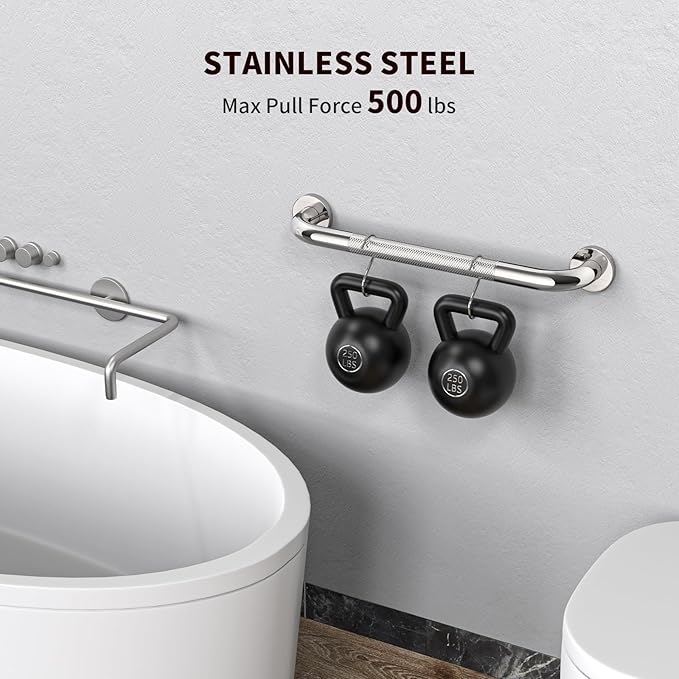16 Inch Anti Slip Shower Grab Bar Handle, ZUEXT Chrome Finish Stainless Steel Bathroom Grab Bar, Knurled Bathroom Balance Bar,Safety Hand Rail Support,Handicap Elderly Injury Senior Assist Bath Handle