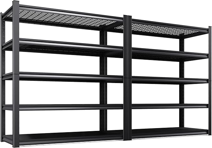 2-Pack Heavy Duty Garage Shelving for Garage, Warehouse & Workshop Storage Organization, 71" H x 46" W x 18" D Adjustable 5-Tier All Metal Wire Shelf for Tools, Storage Bins & Bulk Items