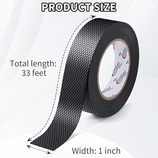 1 Inch x 33 FT Black Rubber Grip Tape, Ultra Strong Adhesive Anti-Slip Textured Tape, Waterproof & Heat Resistant Cushion Pad for Handles