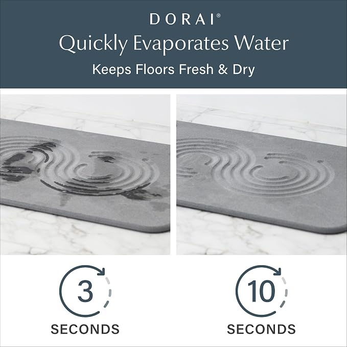 Dorai Home Stone Bath Mat Set - Premium Diatomaceous Earth Bath Floor Mats with Non-Slip Base, Fast-Drying Modern Shower Mat for Bathroom | Zen Ash, 2 Pack - 23.6"x15.4"