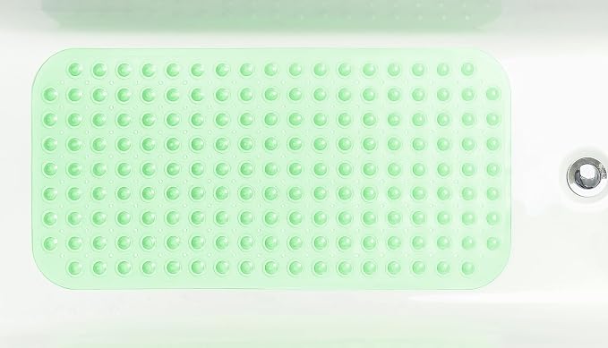 Large Non-Slip Bathtub & Shower Mat 31 inch x16 inch (Smooth/Non-Textured Tubs Only) Safe, Clean, Machine-Washable, Superior Grip&Drainage, Vinyl, Transparent Light Green, Medium