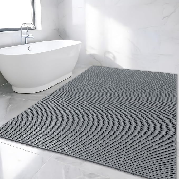 Extra Large Non-Slip Shower Mat,47.3 x 31.5Inch Bathtub Mat,Non Slip Bathroom Mat for Elderly, Easy to Dry, Fast-Dry Drainage Hole, Easy to Prune