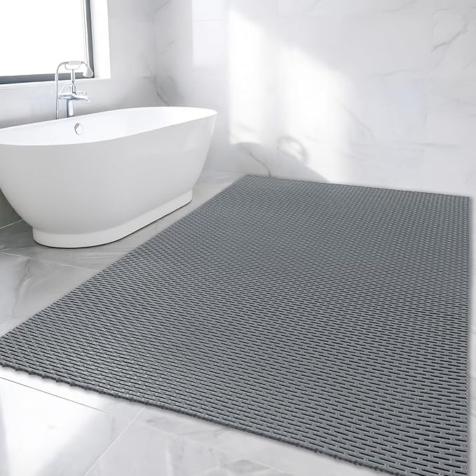 Extra Large Non-Slip Shower Mat,59 x 35.5 Inch Bathtub Mat,Non Slip Bathroom Mat for Elderly, Easy to Dry, Fast-Dry Drainage Hole, Easy to Prune