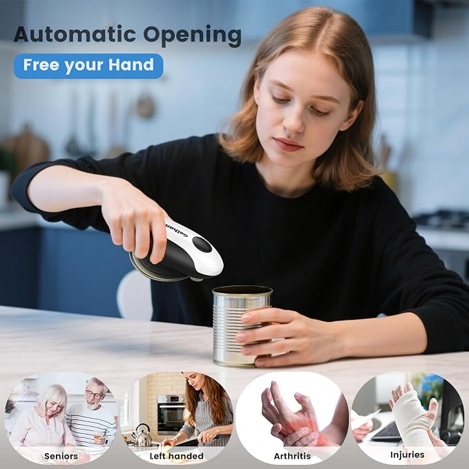 Rechargeable Electric Can Opener for Kitchen for Seniors- One Touch Automatic Can Opener, Battery Operated, Cordless, Handfree, Smooth Edge, Fits Most Can Sizes