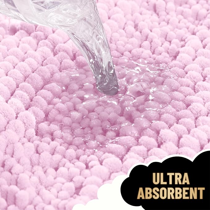OLANLY Thick Bathroom Runner Rugs 44x24, Extra Absorbent Chenille Striped Bath Rugs, Rubber Backing, Machine Wash Dry, Long Bath Mats for Bathroom Floor, Tub and Shower, Home Decor Accessories, Pink