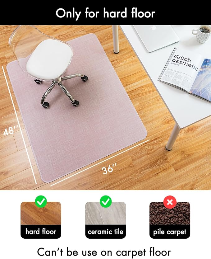 BARoyal Office Chair Mat for Hardwood Floor Under Desk Computer Rolling Chair Mat for Wood/Tile Floor Non-Slip Heavy Duty Desk Rug PVC Plastic Hard Floor Protector 36" x 48"(Blush)