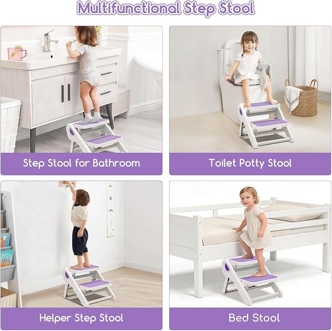 MoreFeel Foldable Toddler Step Stool for Bathroom Sink - 2-Step Kids Stool for Potty Training, Kitchen Counter & Bedroom, Sturdy Non-Slip Child Safety Stool Helper