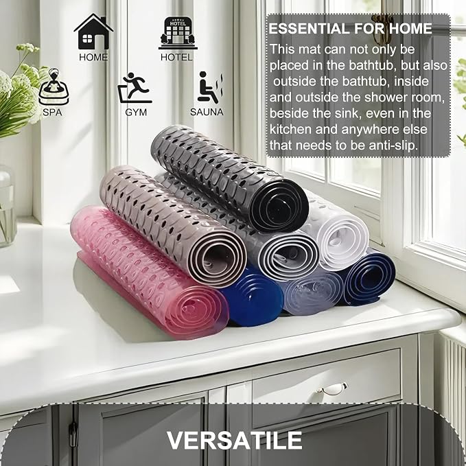TEESHLY Bath Mat for Tub & Shower, Non Slip Soft Bathmat with Suction Cups & Drain Holes, Machine Washable Bathtub Floor Liner Mats for Bathroom, 35x16 Inch, Navy Blue