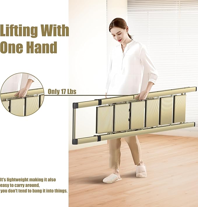 SOLADDER 6 Step Ladder, Folding Step Stool with Handgrip and Anti-Slip Wide Pedal, Portable Lightweight Aluminum Stepladder for Kitchen, Home, Library, Office (300 lbs Capacity) - Gold