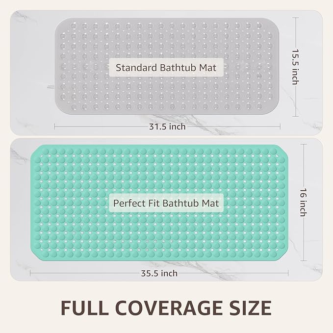 OTHWAY Bath Tub Shower Mat Non Slip, Bathtub Floor Liner Mats for Inside Shower Bathroom, Suction Cups and Drain Holes for Feet Scrubbing, Machine Washable, Soft on Feet, 35x16 Inch, Light Green