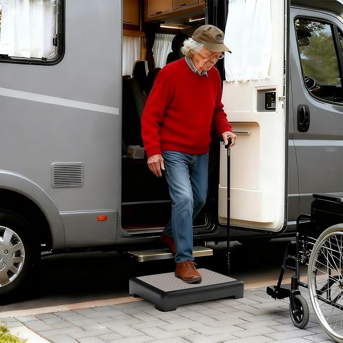 Mobility One Step Stool for Adult Elderly, Non-Slip Heavy Duty Indoor Outdoor Step Platform Assistive Device, Portable Riser for Car, Bed, Door, Stair, Bathroom, Black-Gray, White-Gray
