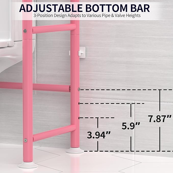 3-Tier Over The Toilet Storage, Freestanding Metal Bathroom Shelves, Space Saver Above The Over Toilet Storage Shelf for Bathroom (Pink)