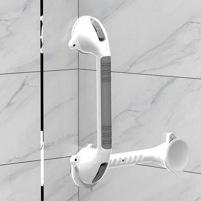 16.5inch 2 Pack Suction Balance Assist Bathroom Shower Handle,Bath Grab Bar with Indicators(White/Grey)