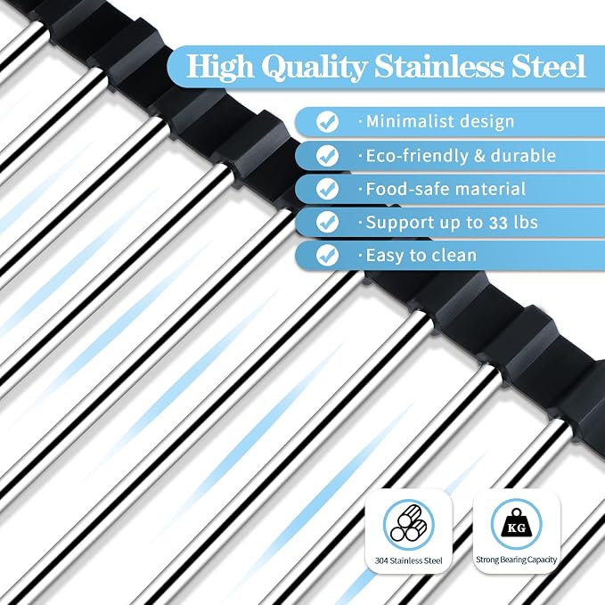Seropy Roll Up Dish Drying Rack Over The Sink Drying Rack for Kitchen Counter, Folding Dish Rack Over Sink Mat, Stainless Steel Dish Drainer Rack Kitchen Sink Organizer Accessories 17.5"x13.7"