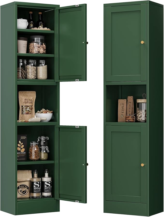 Bevivog Metal Kitchen Pantry Cabinet for Small Space, 67" Tall Storage Cabinets with 2 Doors and Adjustable Shelves, Freestanding Narrow Bathroom Cabinet, 15.7" W Slim Pantry
