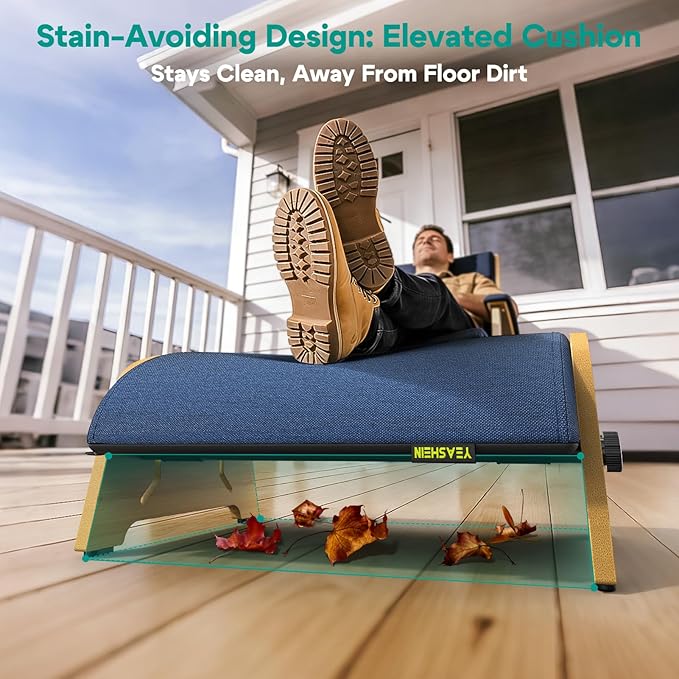 YEASHEIN Ergonomic Foot Rest Under Desk at Work, Bamboo Wood Adjustable Foot Stool Under Desk with 6 Positions, Office Footrests with Memory Foam, Leg Rest Used for Car, Home, PC Gaming Accessories