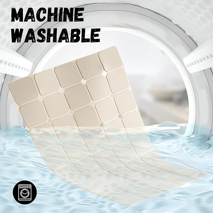 Bath Mat for Textured Tub: Silicone Bathtub Mat Foldable Shower Mat Non Slip Tub Mat No Suction Cups 28 X 17.7Inch - Beige