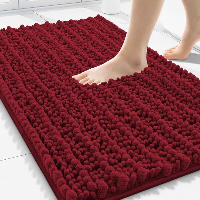 Smiry Bathroom Rugs Mat 30x20, Extra Soft Absorbent Chenille Bath Rugs, Non Slip Rubber Backing Machine Washable Quick Dry Bath Mats for Bathroom Floor, Tub, Shower, Home Decor Accessories, Red