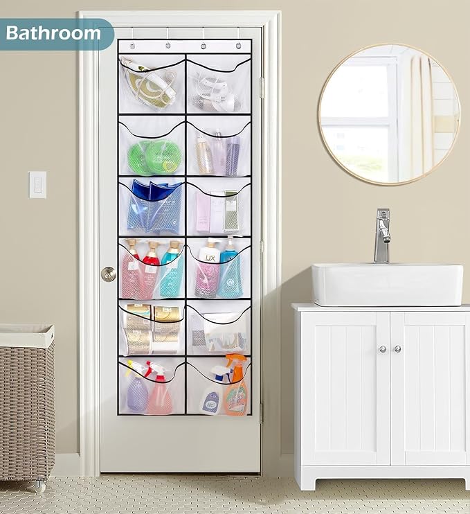 KIMBORA Over The Door Shoe Organizer 12 Large Mesh Pockets Boots Hanging Storage Shoe Rack for Closet White