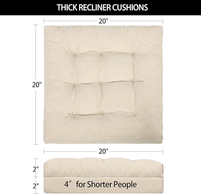 Recliner Cushions for Elderly, 20x20x4 Inch Thick Chair Cushion for Shorter Users Patent Design Soft Tufted Dual Layer Booster Seat Cushions for Seniors Recliner Risers Beige 1P