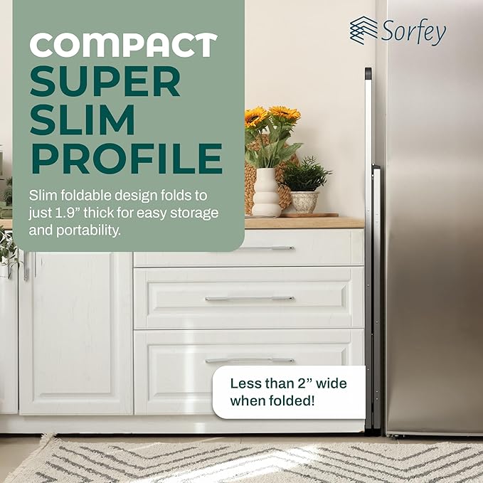 Step Ladder 3 Step Folding, Decorative - Modern Beautiful Silver Aluminum,Lock Mechanism, Ultra Slim Profile, Anti Slip Steps, Sturdy-Portable for Home, Office, Kitchen, Photography Use,by SORFEY