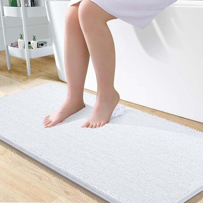 OLANLY Large Bathroom Rugs 50x30, Extra Soft Absorbent Chenille Bath Rugs, Rubber Backing Quick Dry, Machine Washable Bath Mats for Bathroom Floor, Tub and Shower, Home Decor Accessories, White
