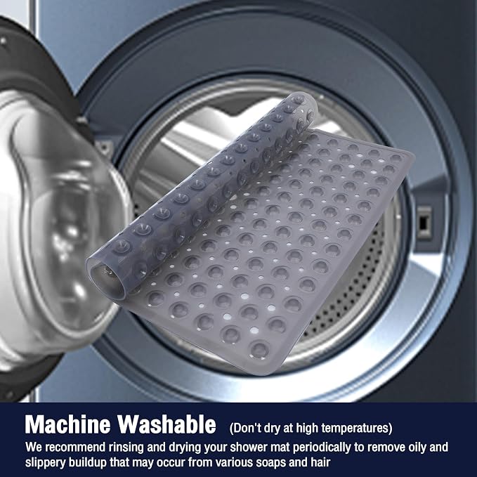 Square Shower Bathtub Mat Non Slip for Inside Shower Clear Grey 21x21 Inch, Shower Stall Mats for Bathroom Floor, Soft Bath Mat for Tub with Big Suction Cups Drain Holes, Easy Washable Dry