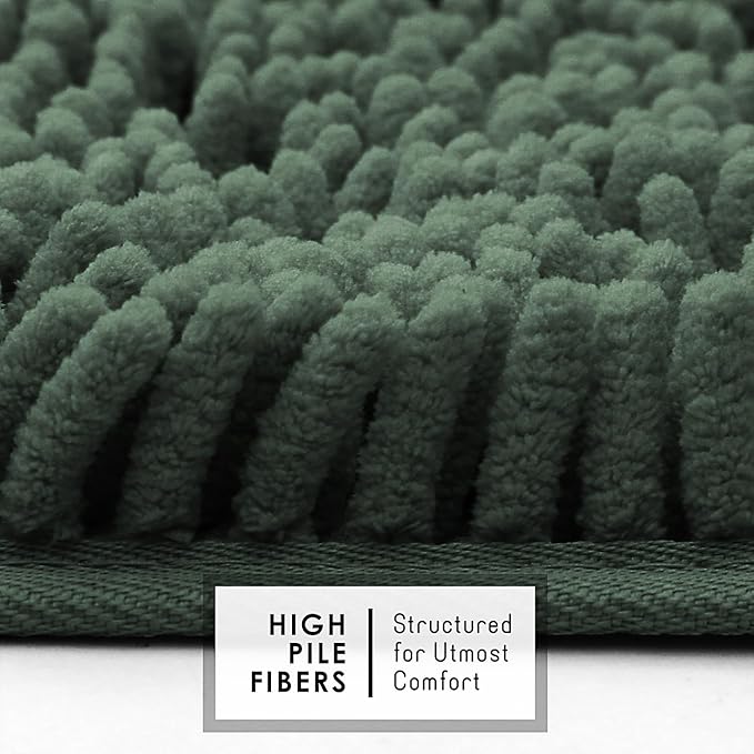 Hearth & Harbor Bathroom Rugs, Chenille Bath Mat - Machine Washable Bath Mats for Bathroom Non-Slip Backing Rubber, Quick Dry Bathroom Mat - Hunter Green 17x24-20x24