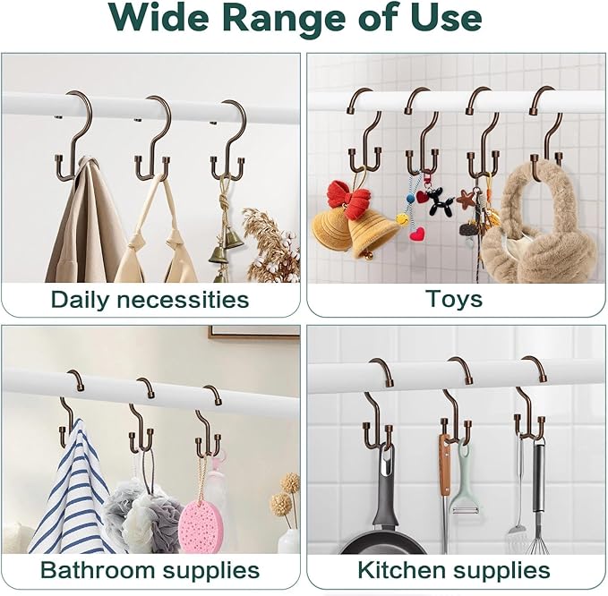 Goowin Shower Curtain Hooks, Shower Curtain Rings, Durable Rust Proof Shower Curtain Hangers, Double Glide Shower Rings for Curtain, Simple Shower Hooks for Shower Curtain, Bronze, 12 Pack-Cylinders