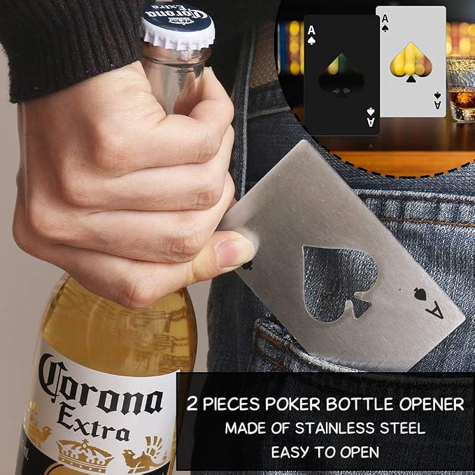 6-Pack Ace of Spades Bottle Openers – Stainless Steel Playing Card Shape Beer Openers, Poker Party Favors, Wedding Groomsmen Gifts, Credit Card Size Tools
