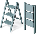 HillhutApex 3 Step Stool, Aluminum Foldable Step Ladder, Lightweight Stable Stool with Wide Non-Slip Pedals, 330lbs Bearing Capacity Ladder for Office,Home,Kitchen - Light Blue