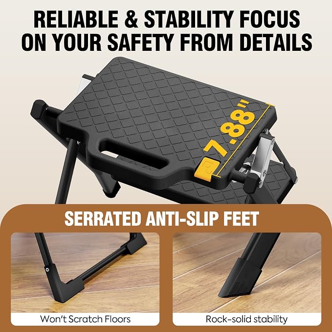URACKIFY 2 Step Stool Foldable, Step Ladder with Non-Slip Rubber mat, Step Stool with Release Button, Lightweight Steel, Black, for up to 330LBS.