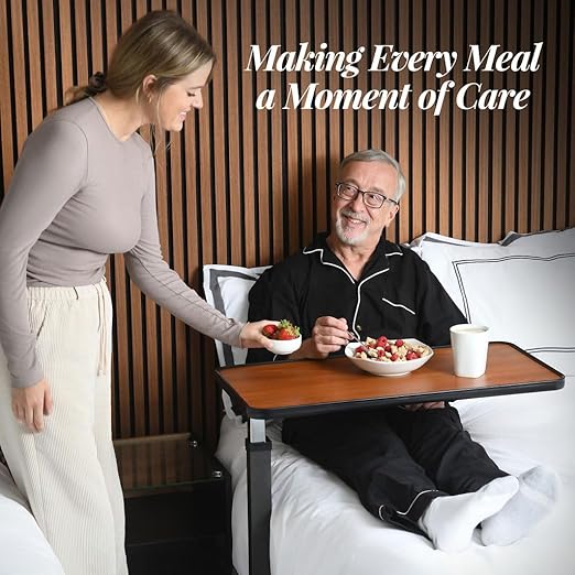 Medical king Adjustable Overbed Bedside Table with Wheels Bed Desk Over Bed with Wheels Hospital Table for Hospital and Home Use